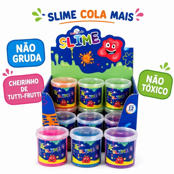 Slime Puxa Puxa Cola Mais 12 unidades 125g – Cores Vibrantes, Toque Incrível