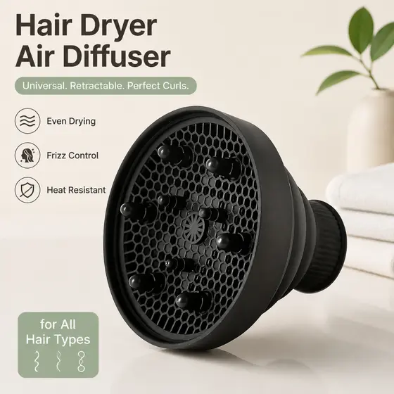 Difusor para Definir Cachos de Silicone Universal Retrátil Adaptador para Secador de Cabelo