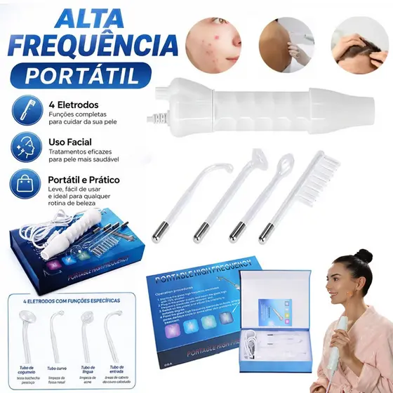 Aparelho Estética Alta Frequência Portátil Facial Capilar Dermatologia Ozonioterapia Cabelo Rosto Ozônio Rejuvenesciment