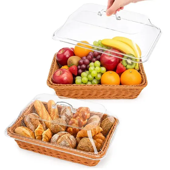 Cesta De Pão Com Tampa De Vime De Acrílico Para Alimentos Cor Marrom