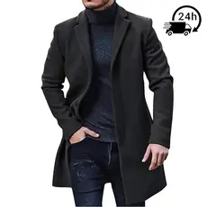Casaco De Lã Masculino Sobretudo De Comprimento Médio Longo Forrado Lã Casaco Com Gola Abotoada