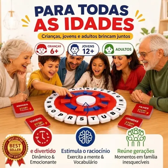Jogo de Tabuleiro Tapple Palavras Rápido Alfabeto Educativo Versão em Português para Família e Crianças