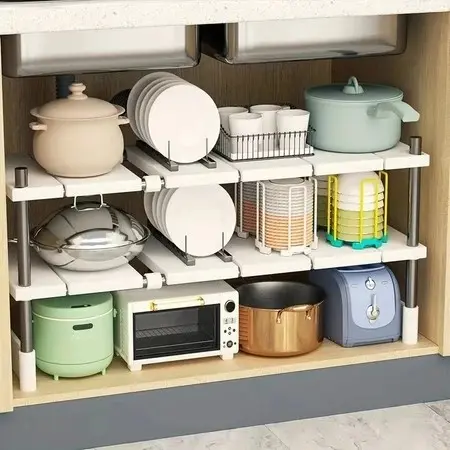 Prateleira Retrátil Para Pia de Cozinha,Ajustável Expansível Antiderrapante,Organização Sob Pia Cozinha