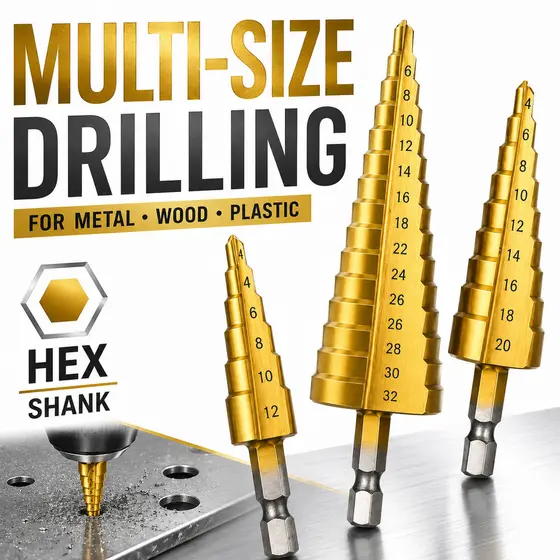 3PCS Broca HSS Hexagonal Titanio Perfuração Metal Madeira Revestimento Anti-Desgaste Hexagonais Cônicas Brocas Jogo
