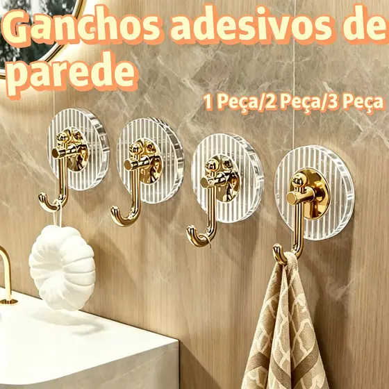 Gancho de Parede Adesivo, Dourado e Estiloso, Instalação Fácil, Uso em Casa e Hotel
