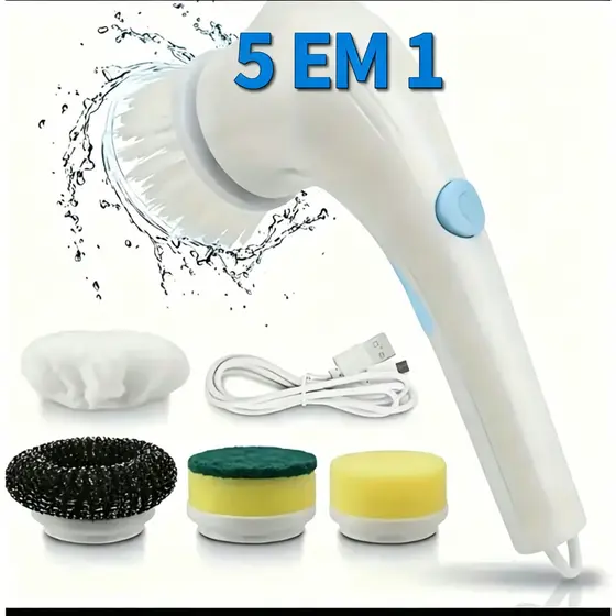 Escova Elétrica de Limpeza, 5 em 1 Sem Fio, Multifuncional, Prática, Cozinha e Banheiro