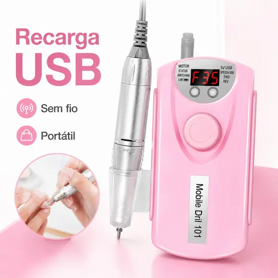 Motor LIXADEIRA portátil 30.000 RPM Bivolt unhas Manicure Pedicure sem fio