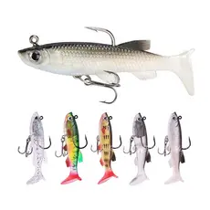 Kit 5 Isca Artificial Silicone Shad Peixe Embutido Chumbadas 14g 8cm Tucunaré Robalo Traira