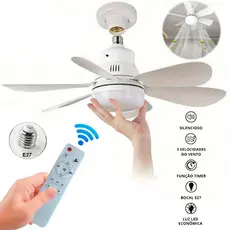 Ventilador De Teto Wind Light Silencioso 3 Velocidades Controle Remoto Lâmpada Led Silenciosa 6 Pás