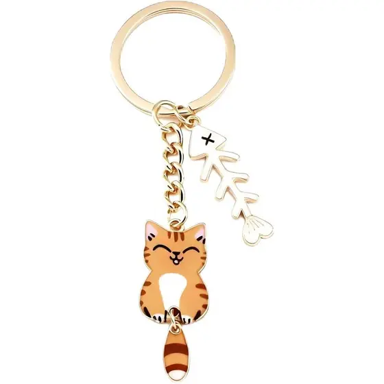 Chaveiro de Gato para Mulheres, em Esmalte, com Cauda de Gato Fofa que Balança, Acessório de Presente para Bolsa