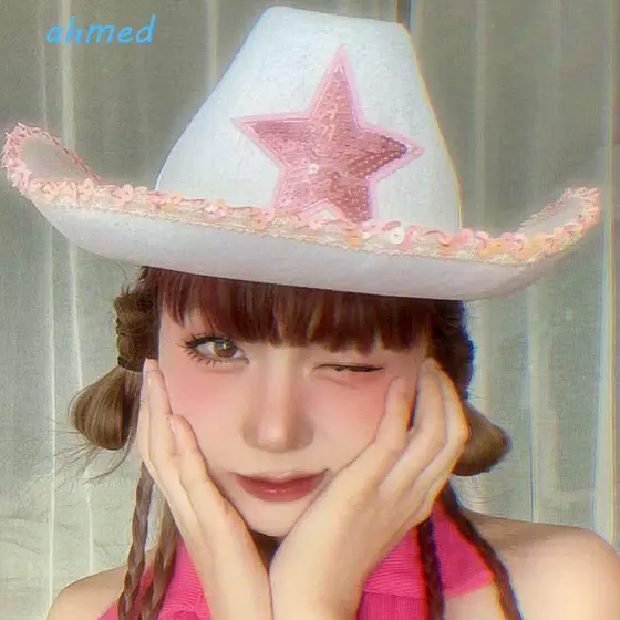 AHMED Cowgirl Chapéu Lantejoulas Legal Rosa Estrela Vaca Moda Boné Menina À Prova De Vento