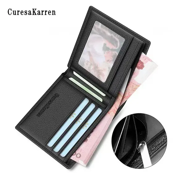 carteira masculina com ziper carteira masculina Carteira curta de couro masculina com zíper, grande capacidade, carteira
