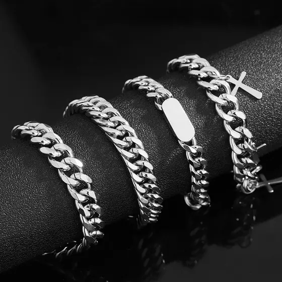 pulseira pulseira masculina Pulseira cubana de aço de titânio, não desbota, Design de nicho masculino, sensação de alta