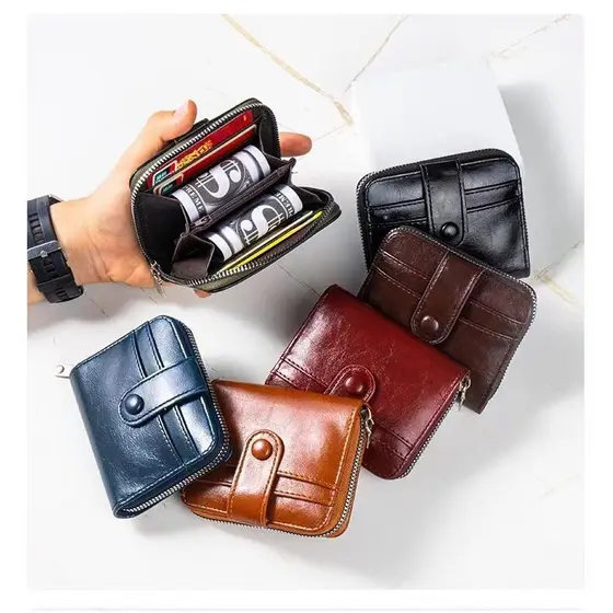 carteira masculina carteira masculina com ziper Retro primeira camada de couro textura zíper carteira masculina couro ge