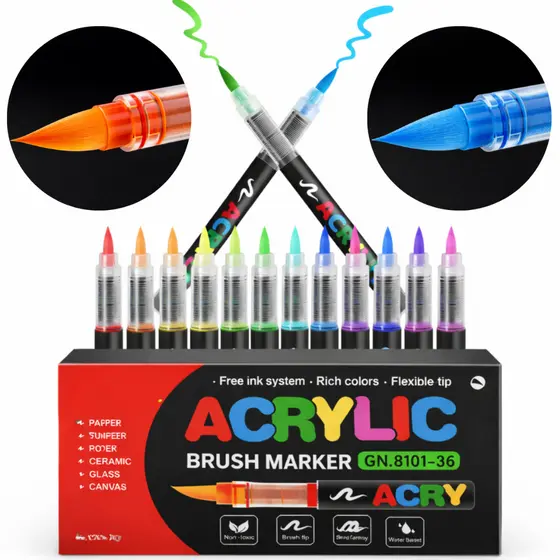 Caneta Marcadora Acrílica Pincel Artístico 12/24/36/48 Cores Vibrantes para Desenho e Pintura DIY