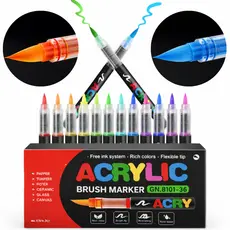 Caneta Marcadora Acrílica Pincel Artístico 12/24/36/48 Cores Vibrantes para Desenho e Pintura DIY