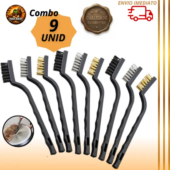 Combo 9 Escovas de Limpeza Aço Multiuso Cozinha Banheiro Azulejo Pia Grelha Limpeza Pesada Completa
