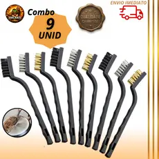Combo 9 Escovas de Limpeza Aço Multiuso Cozinha Banheiro Azulejo Pia Grelha Limpeza Pesada Completa