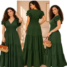 Vestido Feminino Longo Saia 3 Maria Manga com Babado Festa Formatura Fardamento Evangélico Madrinha