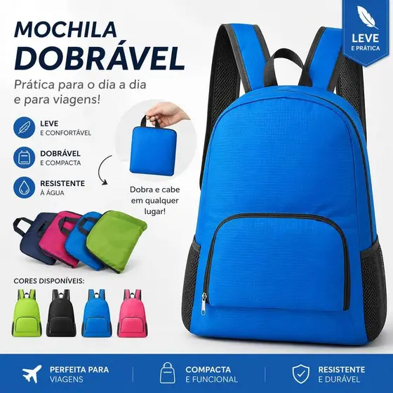 Mochila Dobrável Leve Compacta Para Viagem Escola Academia Unissex