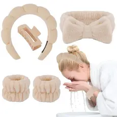 Kit com 5 peças Faixa de Maquiagem + Pulseiras Absorventes + Presilha para Lavar o Rosto