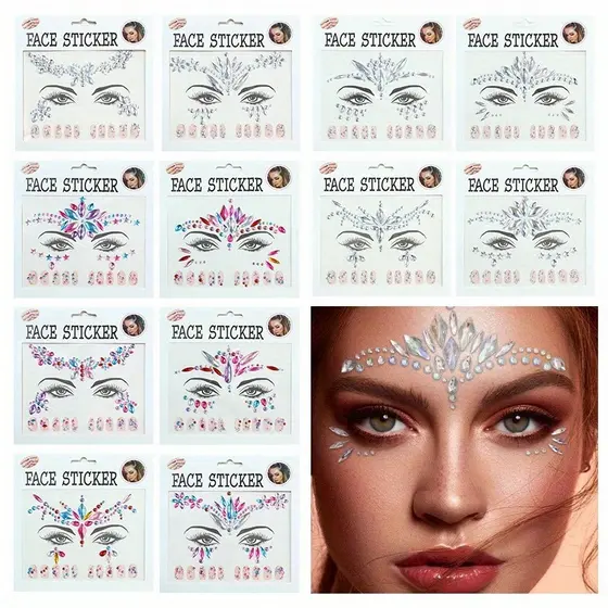 1 à 12 Cartelas Adesivo Strass de Rosto Maquiagem Carnaval Festa/Performance de Palco/Diamante de Lágrimas