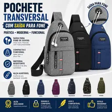 Bolsa Mochila De Peito Com Saída Para Fone UBS Tiracolo Pochete Bolsa Impermeável Transversal Masculina