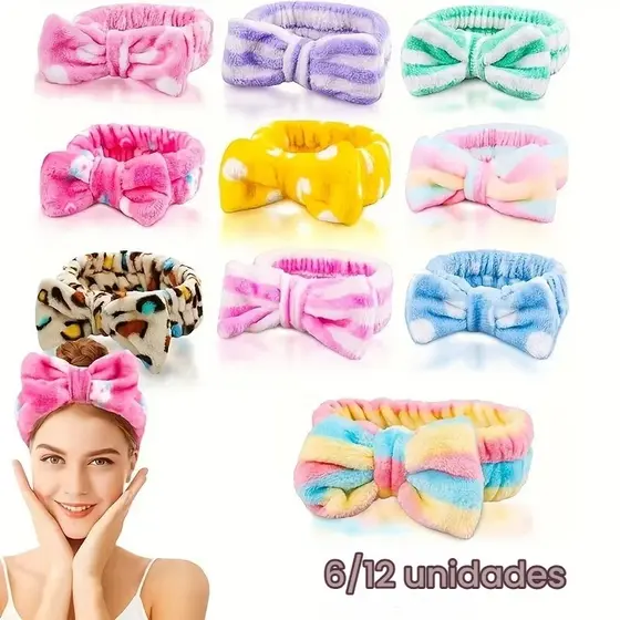 Kit 6/12Unidades Faixa de Laço Maquiagem Makeup Tiara Cabelo Rosto Limpo faixa para maquiagem