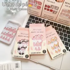 Kit 4 Caixinhas Unhas Postiças para Pés Decoradas Prontas para Uso Fácil Aplicação