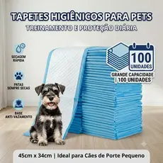 Tapete Higiênico Descartável Pet 45x34 cm 100 Unidades - Fralda Cão e Gato Viagem Caixa de Transporte Carro