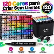 Kit Canetas Marcadoras Touch 120/168 Cores Ponta Dupla Fina e Chanfrada com Estojo para Desenho e Ilustração