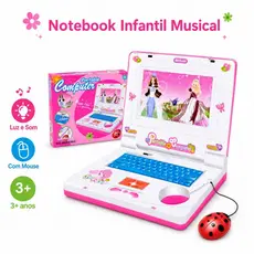 Laptop Infantil Rosa Notebook de Brinquedo com Mouse Som Luz Música Criança Menina 3 Anos