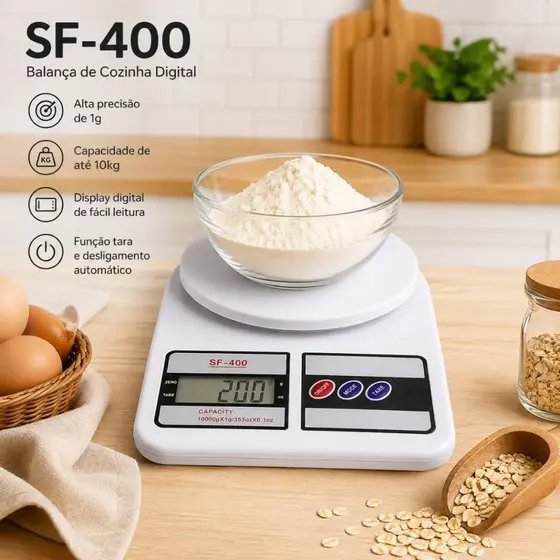 Balança Cozinha Digital Branca 10kg Precisão 1g LCD Tara Alimentos Dieta