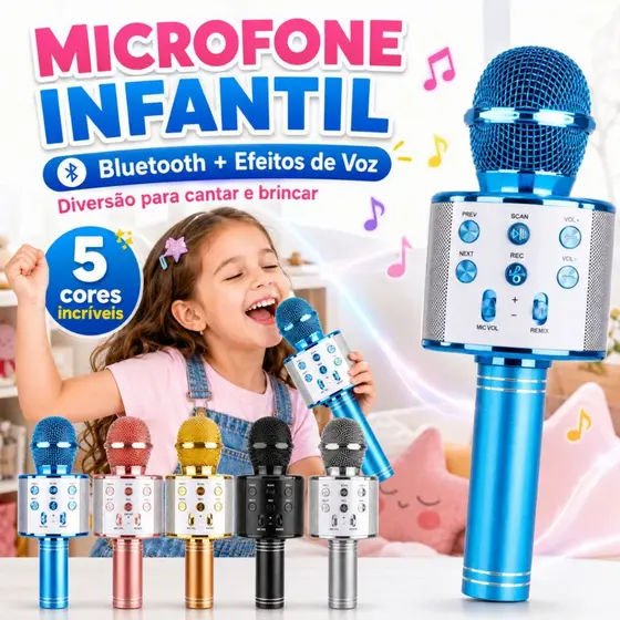 Microfone Infantil Bluetooth Karaokê Brinquedo Musical Recarregável Sem Fio