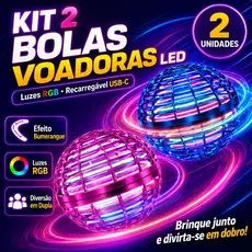 Kit 2 Bolas Voadoras LED RGB Recarregáveis USB-C Brinquedo Infantil Interativo Efeito Boomerang