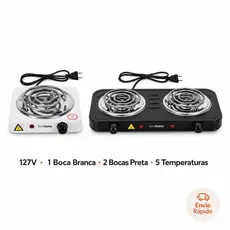 Fogareiro Fogão Elétrico Portátil 127V 1 Boca Branca 2 Bocas Preta 5 Temperaturas
