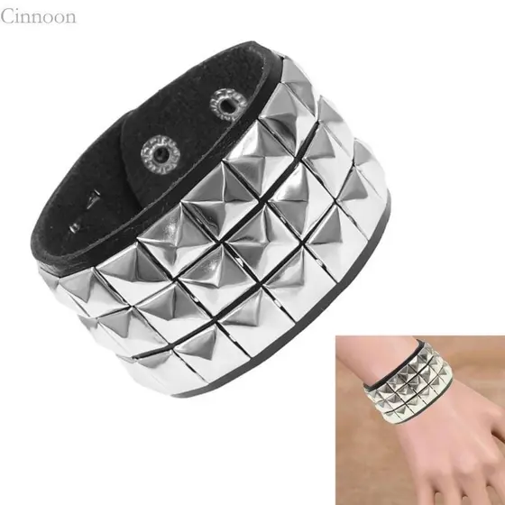 Pulseira Punk De Aço CINN Com Tachas Quadradas , Textura Perfeita Para Entusiastas De Rocha E Criador De Tendências