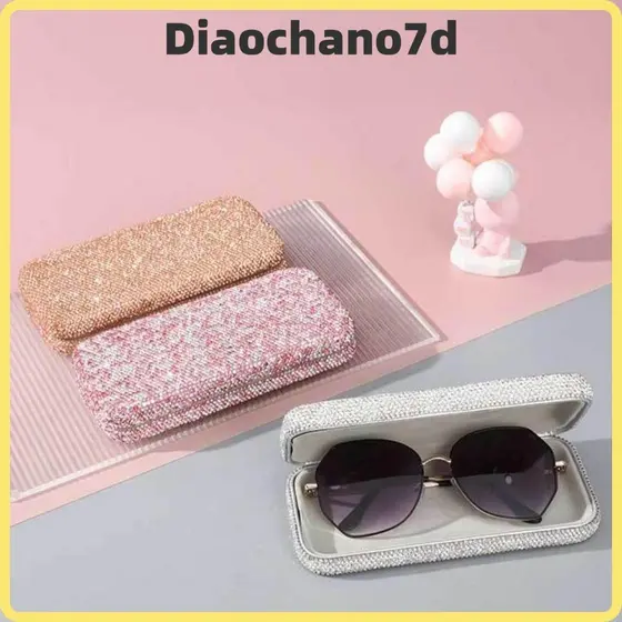 DIAOCBR Óculos De Carro Cristal Strass Armazenamento Hard Shell