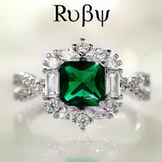 Ruby * Seiko Luxo Incrustado Esmeralda Princesa Quadrado Zircão Anel de Casamento Europeu Americano Moda Senhoras Anel d
