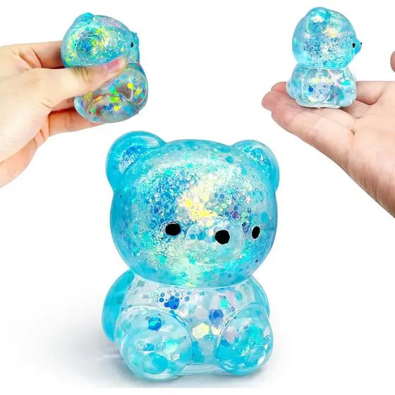 Squishy De Urso Com Glitter Iridescente-Aurora Shimmer Malt Sugar Texture Brinquedo Calmante Sensorial De Ascensão Lenta