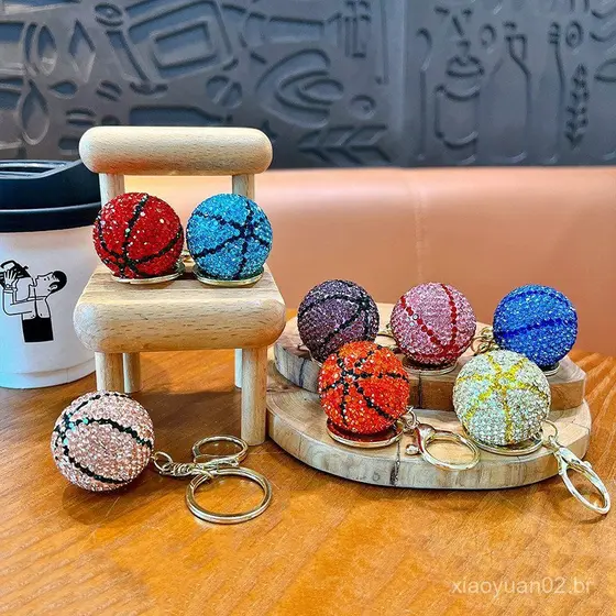 Chaveiro de Carro em Forma de Bola de Basquete com Diamantes para Mulheres, Pingente Criativo e Fofo para Bolsa, Chaveir