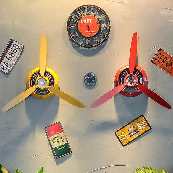 Casa estilo Industrial fundo parede avião hélice relógio de parede pendurado barra parede angustiado pingente Internet c