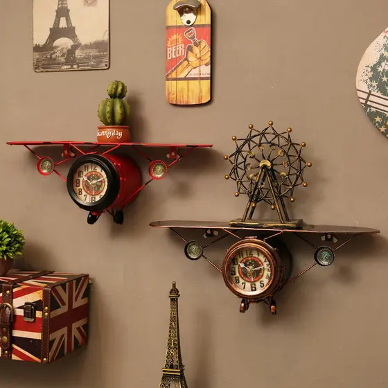 Americano Retro decoração de parede avião modelo relógio de parede barra pingente de parede estilo Industrial decoração