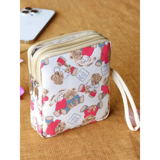 Estilo japonês de duas camadas zíper chave moeda mudança solta embreagem de papel simples saco de pulso médio pequeno ta