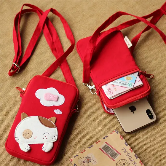 Versão coreana Mini bonito lona mensageiro pequeno saco Halter pescoço menina mudança passaporte saco do telefone móvel