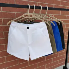 Calças masculinas Slim fit de tiro real puro Shorts de algodão puro branco Casual calças de três pontos cor sólida cinto