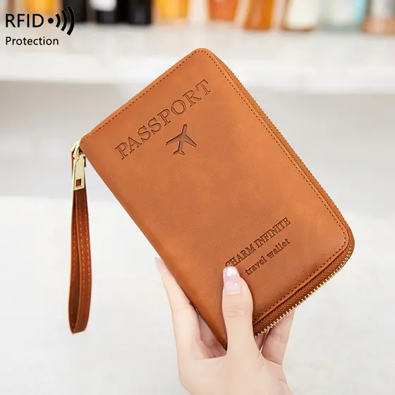 R RFID longo passaporte titular avião bilhete armazenamento documento titular do cartão carteira multifuncional viagem z