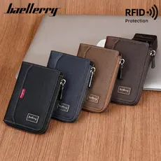 Carteira masculina novo estilo Vertical Multi-Slot para cartão RFID Anti-desmagnetização estudante juventude zíper moeda