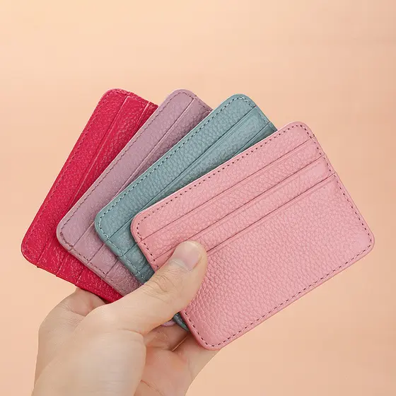 Porta-cartões de couro genuíno ultrafino Porta-cartões Multi-cartões Simples Bolsa de moedas pequena Porta-cartões de co