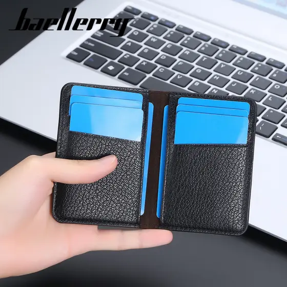 Novo Mini titular do cartão masculino High-End sentimento lichia padrão Multi-cartão Slot leve simples pequeno titular d